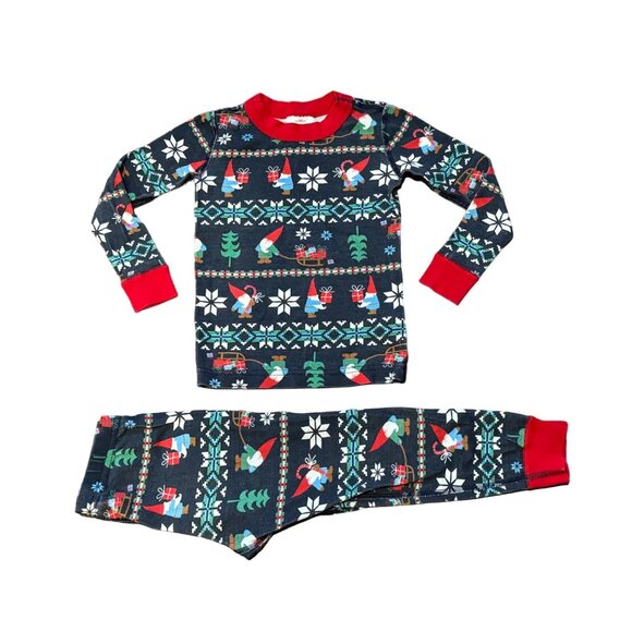 Hanna Andersson Kids Christmas Pajama Set US 4 100% Organic Cotton Gnome Snowfla - Picture 1 of 7